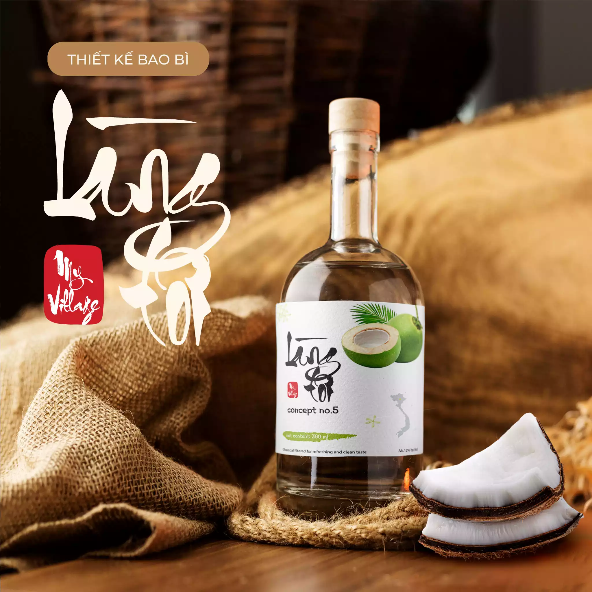 THIẾT KẾ BAO BÌ RƯỢU DỪA LÀNG TÔI