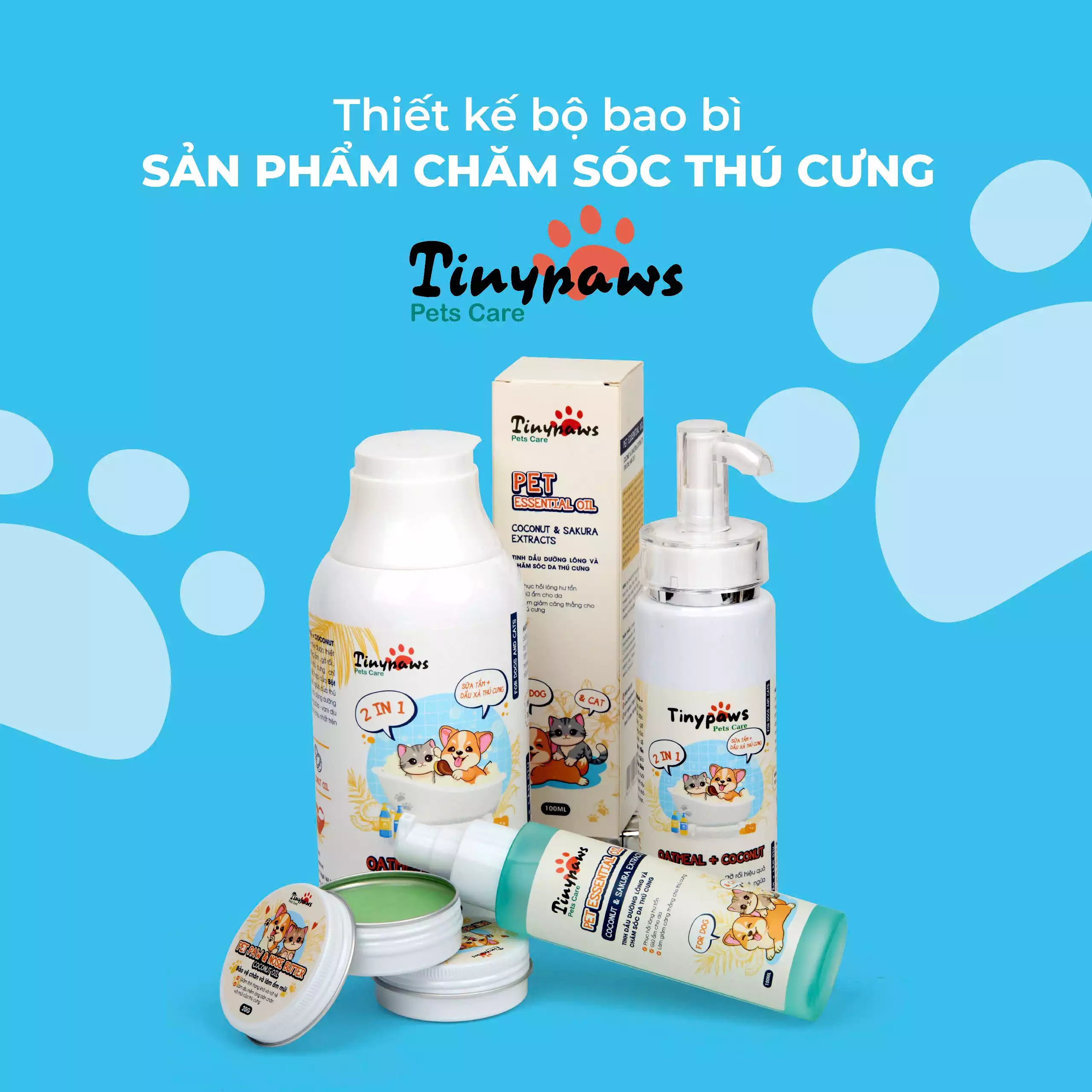 Thiết kế bộ bao bì chăm sóc thú cưng Tiny Paws