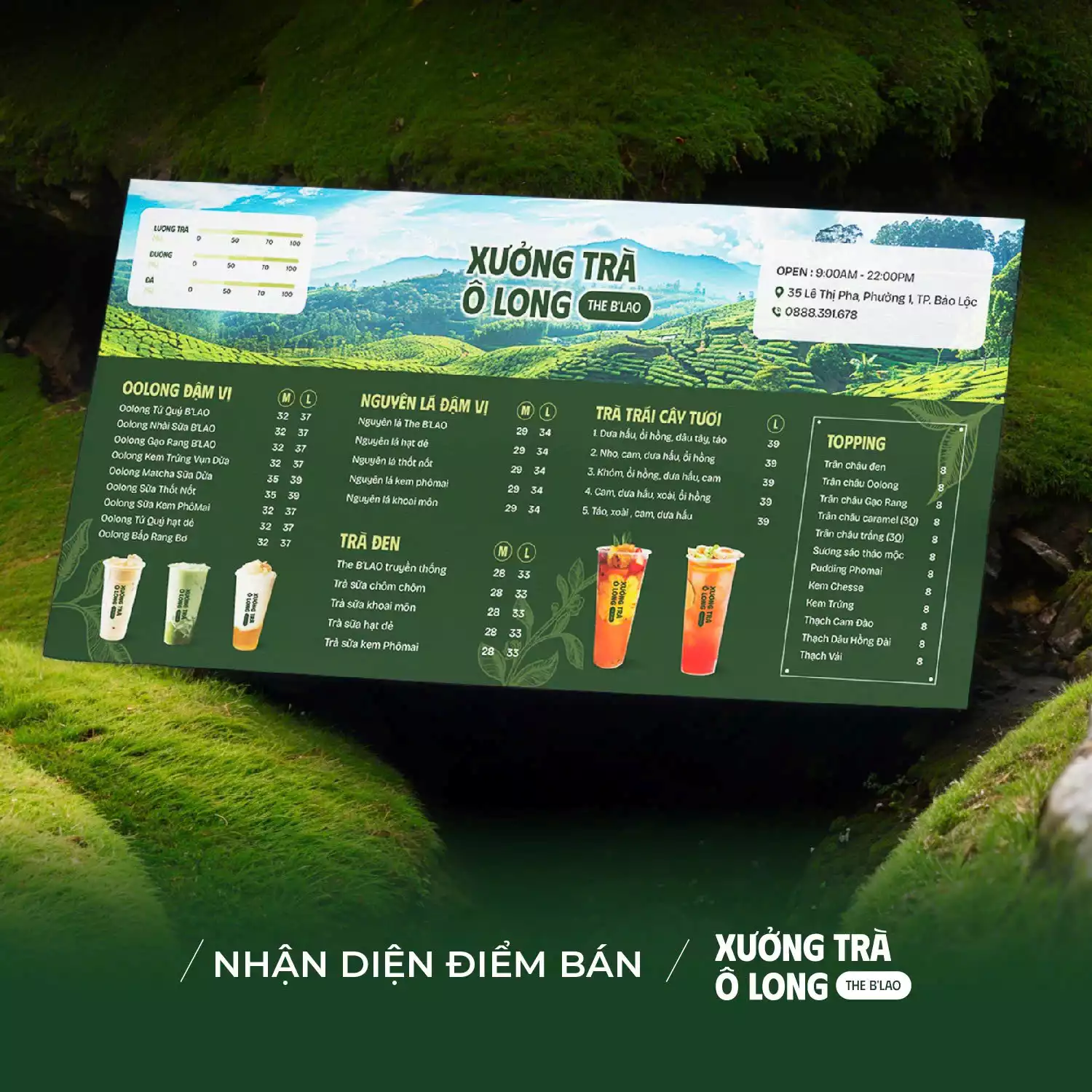 THIẾT KẾ NHẬN DIỆN ĐIỂM BÁN XƯỞNG TRÀ Ô LONG B'LAO